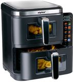 alpina Dubbele Airfryer XXL - Air Fryer 11L - Heteluchtfriteuse met 2 Manden - Duo Oven voor 8 Personen - Opvouwbaar Display - Timerfunctie tot 60 Minuten - Temperatuur 60-200°C - Zwart