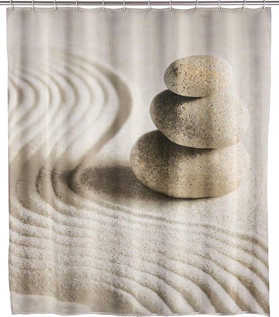 WENKO Douchegordijn Sand & Stone - 200x180cm - Incl. Ringen - Bruin/Groen