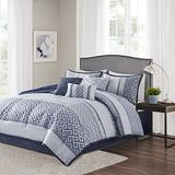 Madison Park Bennett Geometric Navy 7 Piece King Luxury Comforter Set
