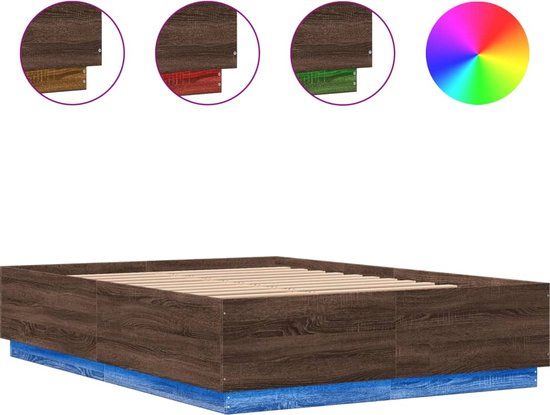 vidaXL Bedframe met LED-verlichting Bruin Eiken 150x200 cm