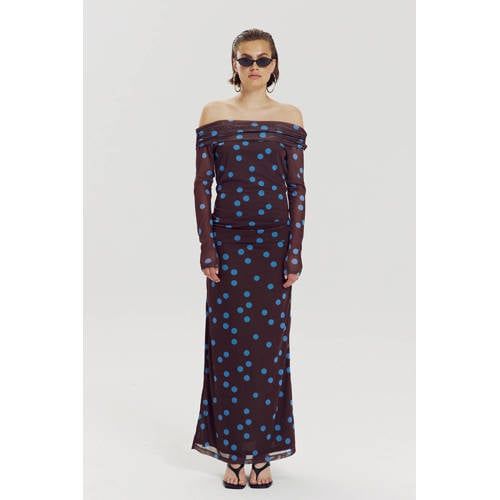 HARPER & YVE maxi rok met split en stippen - bruin