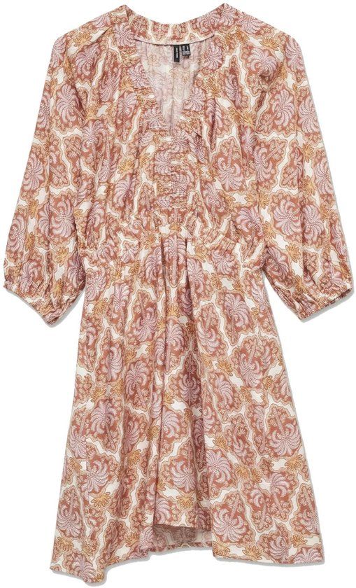 Vero Moda Vmevelijn 3/4 Short Dress Exp 10349831 Snow White/langoustino Palm Dames Maat - M