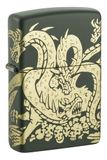 Zippo Stormaansteker, Dragon, matgroen, lasergravure 360°, navulbaar, herbruikbaar, windbestendig design, cadeaudoos, gemaakt in de VS