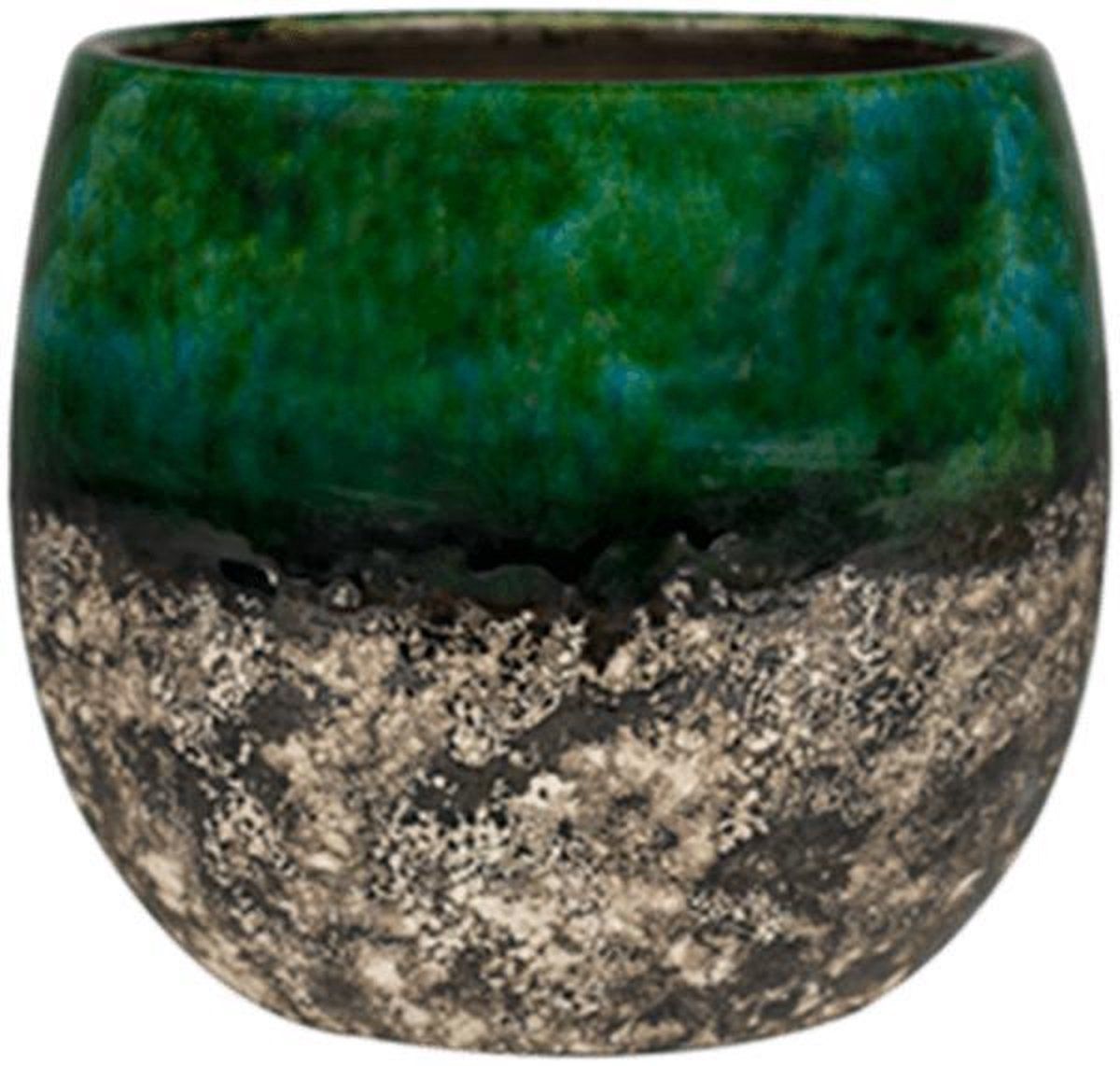 Steege TER Lindy Green Black - Bloempot - 19 cm - Donkergroen - Keramiek - Binnen