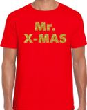 Bellatio Decorations Mr. X-mas Foute Kerst t-shirt - Gouden glitter letters / Rood voor heren - Kerstkleding / Christmas outfit L