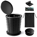 SereneLife Opvouwbaar Toilet voor Kamperen – In Hoogte Verstelbare Draagbare Reistoilet met Deksel, Draagtas, Antislip Basis, Draagvermogen 150 kg + 3-Pack Spoelbare Doekje - Zwart