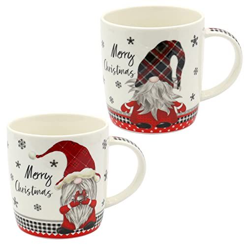 Dekohelden24 Porseleinen kerstmokken - Merry Christmas Wichtel - set van 2 - 340 ml