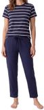 Schiesser Dames pyjama Mix & Relax donkerblauw / crème