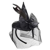 W WIDMANN MILANO Party Fashion 9369S Mini-heksenhoed met veren en sluier, zwart, themafeest, carnaval, Halloween