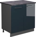 Vicco Keukenonderkast Fame-Line, Bleu foncé laqué brillant/Anthracite, 80 cm plan de travail anthracite