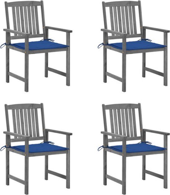 vidaXL Tuinstoelen 4 stuks met kussens massief acaciahout grijs