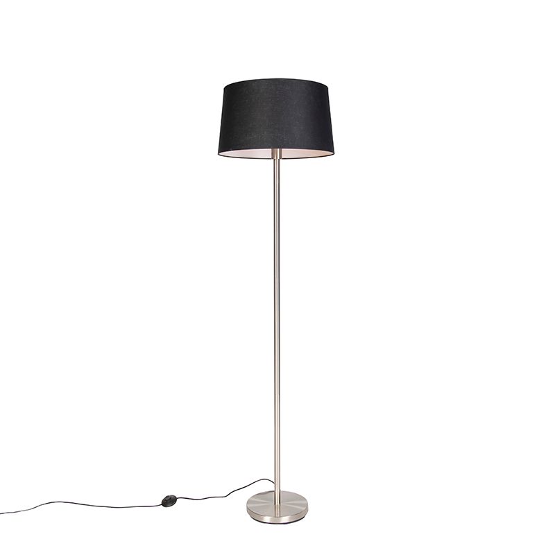 QAZQA Simplo - Vloerlamp - Staal met Zwarte Kap - 45 cm - E27