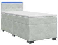vidaXL Boxspringbed met matras en LED-verlichting, lichtgrijs, 90 x 200 cm, fluweel