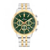 Tommy Hilfiger Dual Time Horloge 1710754 Heren Analoog Quartz Stalen Band Groene Wijzerplaat