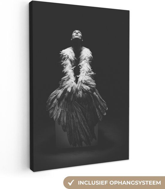 OneMillionCanvasses Canvasdoek Vrouw Engel Veren Portret 60x90 cm - Foto op canvas - Muurdecoratie