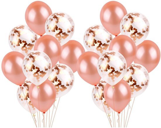 Luxore Ballonnen decoratie DELUXE 20 stuks Rose goud kleur Confetti Latex ballonnen Luxe uitvoering Verjaardagsfeestje Feest kinderfeestje party ballon versiering Sweet 16, 18, 21 bruiloft Abraham verjaardag Kinderfeest