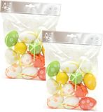 Season Deco Paaseieren - 24x stuks - Paastakken hangdecoratie - Pasen thema - vrolijke kleurenmix - 6 cm - Paasversiering