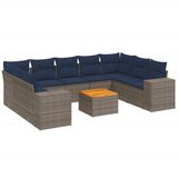 vidaXL 10-delige tuinbankset met kussens, grijs, polyrotan