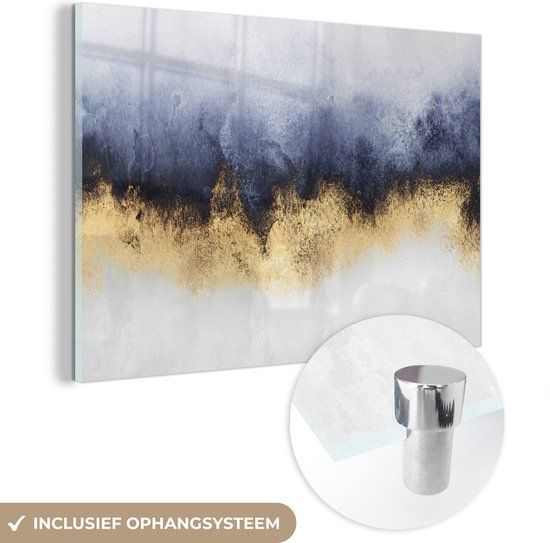 MuchoWow® Glass Painting 150x100 cm - Acrylic Glass Painting - Abstract - Gold - Luxury - Photo on Glass - Paintings