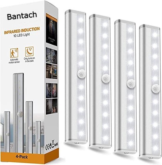 Bantach Keukenverlichting - LED kastverlichting - op batterij - met bewegingssensor - keuken lamp - set van 4