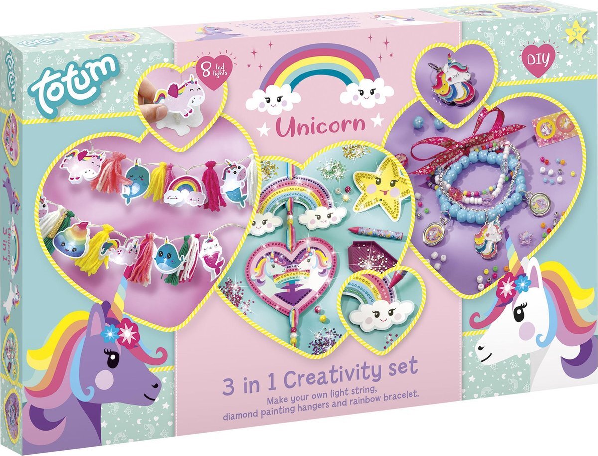 Totum Unicorn 3 In 1 Set Light String, Diamond Paint, Jewellery