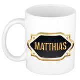 Bellatio Decorations Naam cadeau mok - heren - Matthias - gouden embleem - 300 ml - meester - bedankje - afscheid