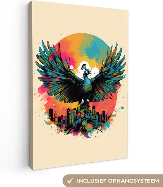 OneMillionCanvasses Canvas schilderij 120x180 cm - Retro Pauw - Wanddecoratie