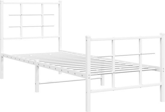 vidaXL Bedframe met hoofd- en voeteneinde metaal wit 75x190 cm