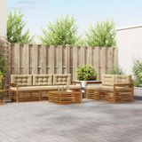 vidaXL - Bank loungeset - 5 zitplekken - Natuurlijk en beige - Acacia hout