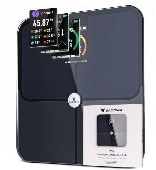 Sacoma PRO Digitale Personenweegschaal - USB Oplaadbaar - Slimme Weegschaal met 17 Lichaamsanalyses - Inclusief App