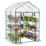 StarTech Kas - Foliekas - Tomatenkas - 137 x 137 x 196 cm - PVC-afdekking - 10 planken - 2 niveaus - Opklapbare deur met rits - Voor buitengebruik