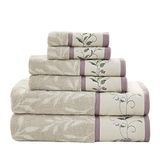 Madison Park Serene 100% katoenen badhanddoekenset luxe bloemen geborduurd katoen jacquard ontwerp, zacht en zeer absorberend voor douche, meerdere maten, paars 6-delig