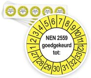 Merkloos / Sans marque Ricard Keuringsstickers NEN 2559 Goedgekeurd tot 2027 | 50 stuks, Ø 35 mm | Buiten Geel