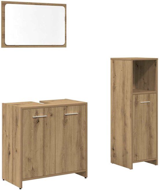 vidaXL 3-delige Badkamermeubelset bewerkt hout artisanaal eikenkleur