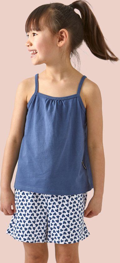 Little Label Pyjama Meisjes Maat 122-128/8Y - Blauw, Wit - Hartjes - Shortama - Zachte BIO Katoen