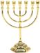 BRTAGG Menorah-kaarsenhouder – 17 cm hoog, 7 armen, verguld, met afbeelding van 12 stammen van Israël en de Tempel van Jeruzalem voor Joodse feestdagen en ceremonies (Model: 4441)