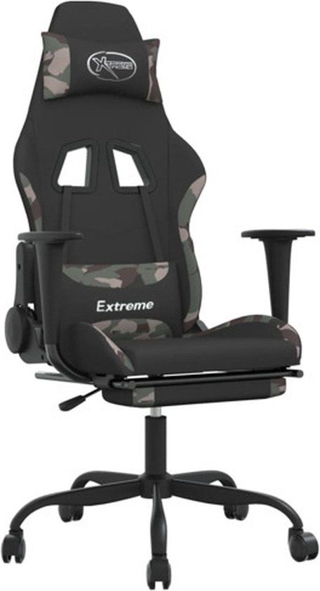 vidaXL Massage gamestoel met voetensteun stof zwart en camouflage