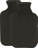 H&S Collection Warmwaterkruik - 2x - met zacht gebreide hoes - donkergrijs - 1,75L