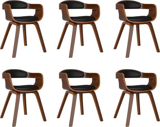 vidaXL Eetkamerstoelen 6 stuks gebogen hout en kunstleer zwart
