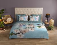Good Morning dekbedovertrek bloemen en vlinders - 2 persoons 200x200/220 cm - Aqua - 100% Katoen renforcé
