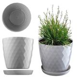 Merkloos Decoratieve Binnen Bloempot met Schotel voor Bloemen en Planten (18 cm, Grijs)