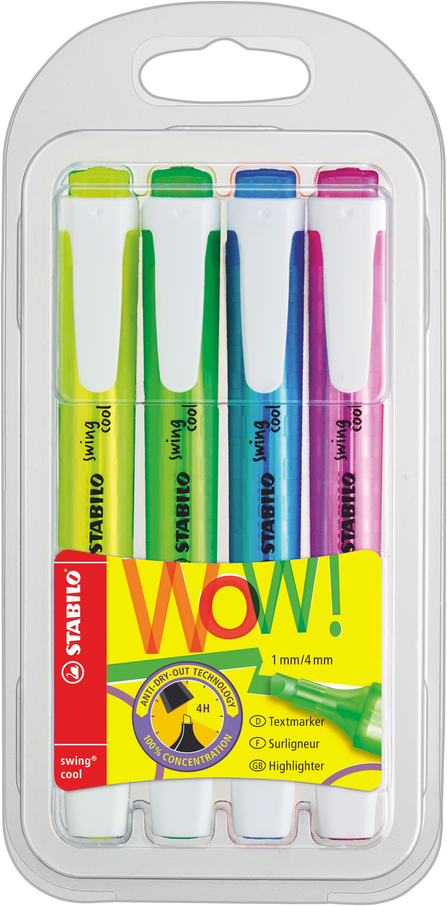 Stabilo Swing Cool - Markeerstiften - 4 stuks - Multi