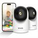 Tenda CP3V3.0 3MP WLAN binnencamerabewaking, huisdiercamera met 2-weg audio, nachtzicht 12 m, bewegings-personenherkenning, 360° IP-camera indoor voor baby en hond, SD-geheugen tot 256 GB, 2 stuks