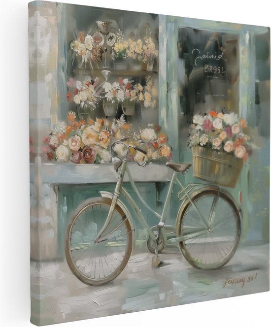 Artaza Canvas Schilderij Fiets Bloemenwinkel 70x70 - Canvas Print