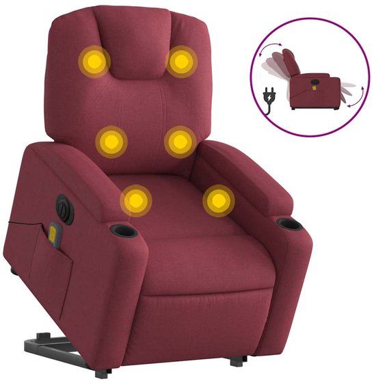 vidaXL Sta-op-massagestoel elektrisch verstelbaar stof wijnrood
