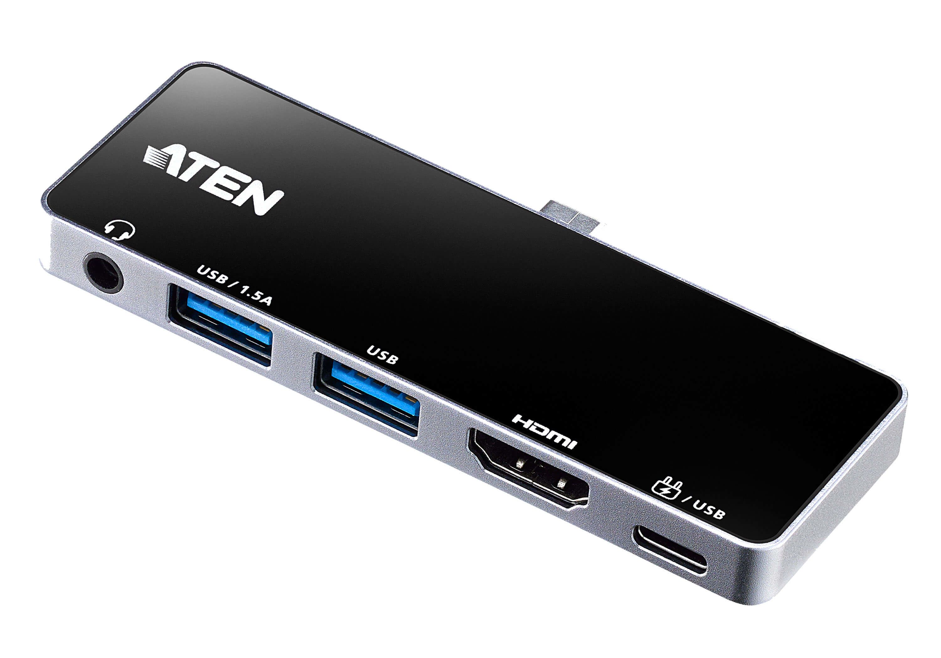 ATEN USB-C Travel Dock met stroomdoorvoer - Zwart/Zilver