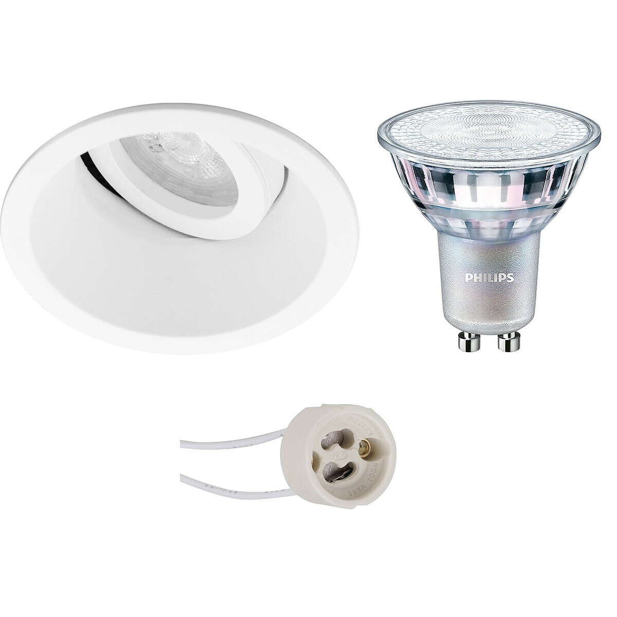 BES LED LED Spot Set - Pragmi Zano Pro - GU10 Fitting - Inbouw Rond - Mat Wit - Kantelbaar - Ø93mm - Philips - MASTER 927 36D VLE - 4.9W - Warm Wit 2200K-2700K - DimTone Dimbaar