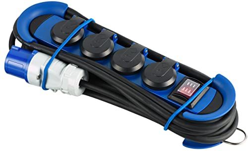 Electraline 62576 Professionele buitenstopcontactstrip - 4 Schuko-stopcontacten - 3 m rubberen kabel
