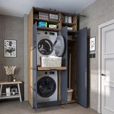 Roomart DORA-I Wasmachine Ombouwkast 115x230 cm met Opzetkast - Antraciet Eiken