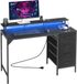VEVOR 120 cm Computer Bureau met Slimme LED-verlichting en Stroomstopcontacten, Gaming Office Bureau met 4 Grote Lades, Monitorstandaard, Studie Werk voor Home Office, Kleine Ruimtes, Eenvoudige Opbergoplossing, Zwart